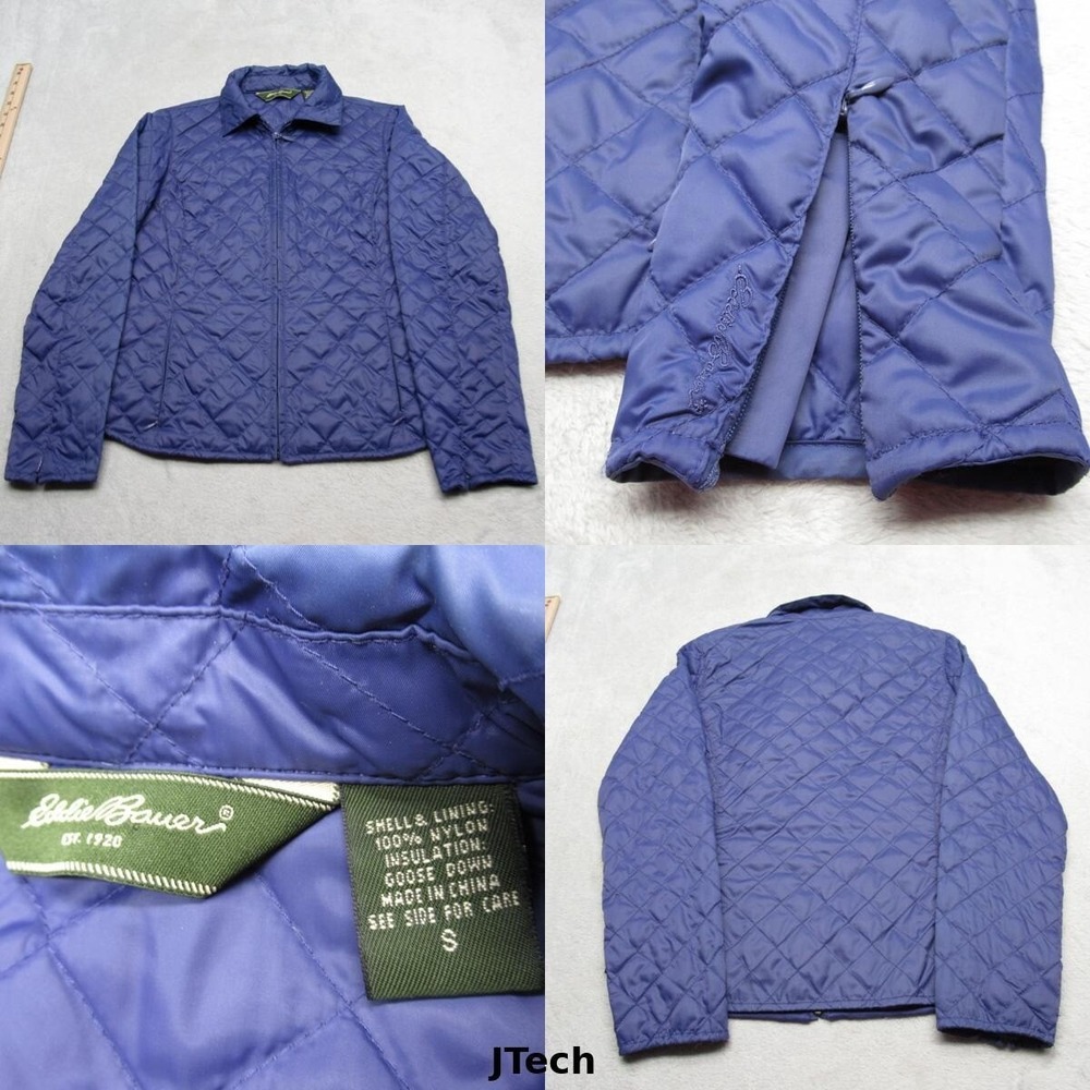 Eddie Bauer Down Jacket Women Small Blue Quilted Lightweight Full Zip Puffer